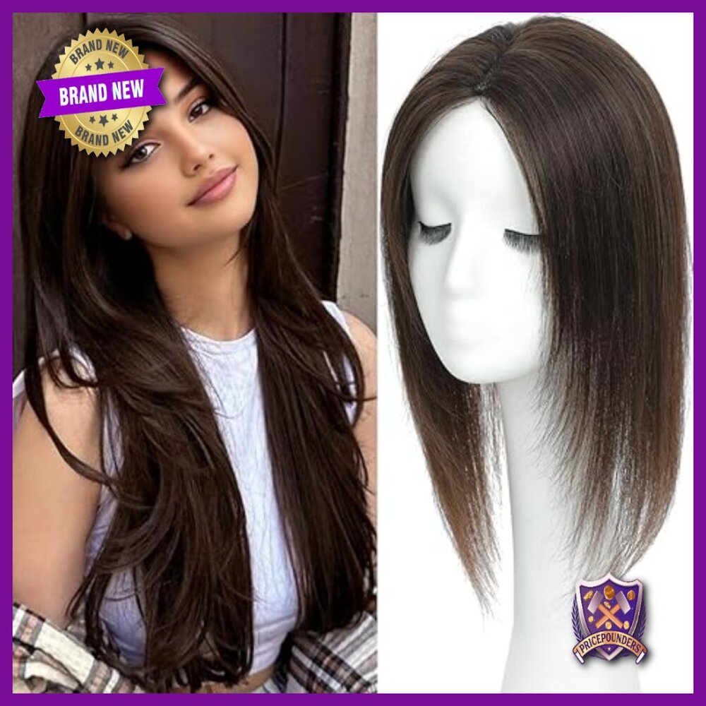 Real Human Hair Topper 14 Inch Hand Tied 3D Side Bangs Thinning Crown